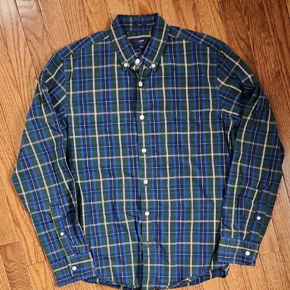 J. Crew Blue And Green Plaid Button Down Shirt